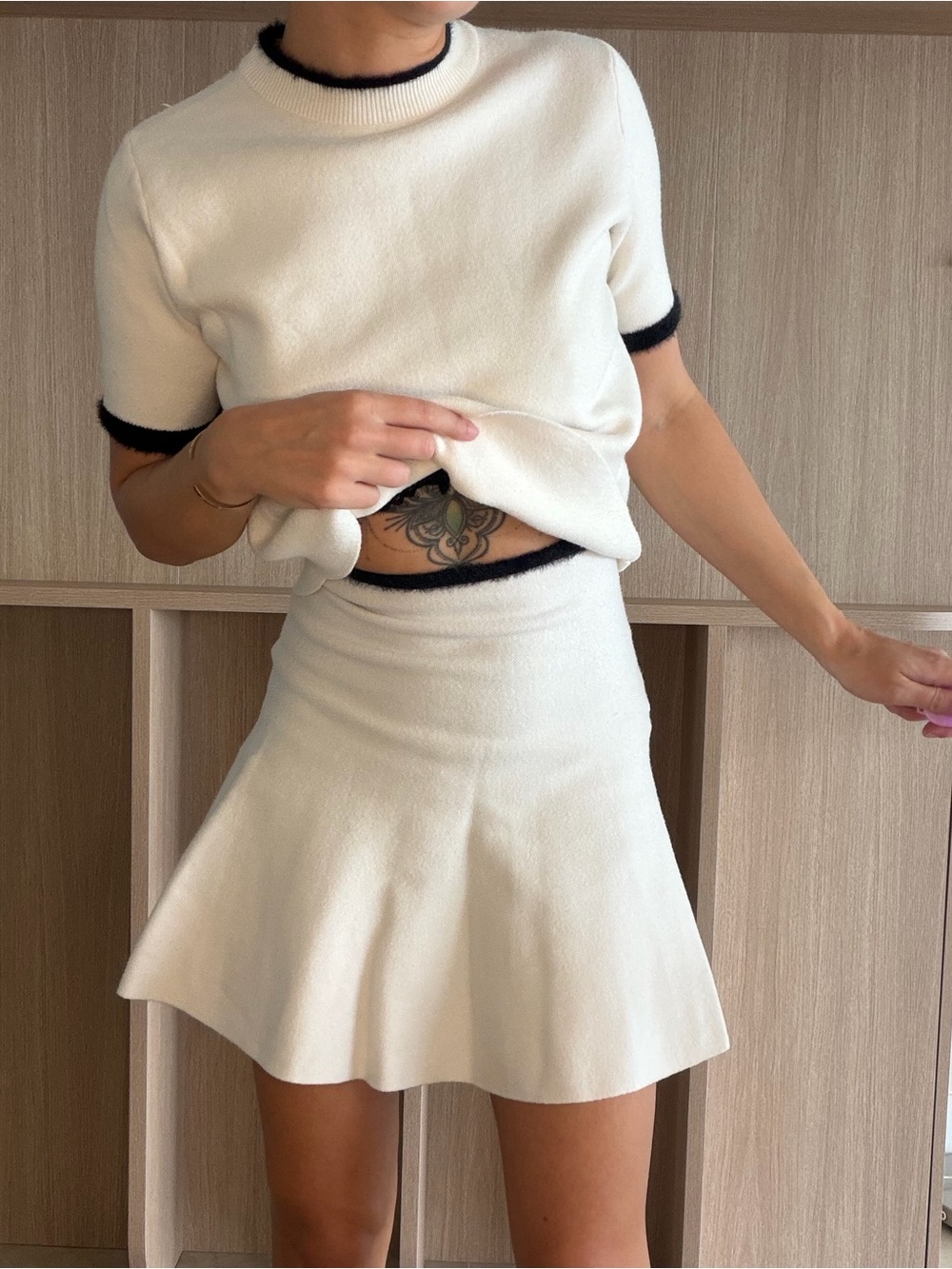 Cream Knit A-Line Mini Skirt and top set